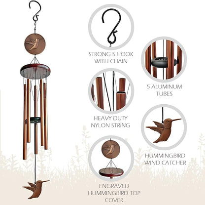 Hummingbird Wind Chimes for Outside,32 "Memorial Outdoor Wind Chime Create a Zen Atmospherer,Hummingbird Gift for Women Mother Father Christmas,Home Garden Patio Yard Decor(Copper)