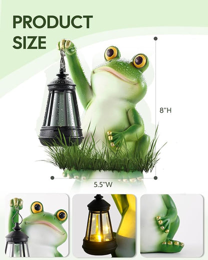 Vuees Solar Frog Garden Statue Light, Outdoor Waterproof Decorative Lantern Figurine, Cute Yard Art for Garden Patio Pond Balcony Porch Decor, Housewarming & Gardening Gifts for Women Grandma Mom | Hand-painted resin, dusk sensor, flower bed or pond ac...