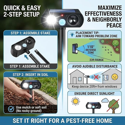 2026 Sonic Fortress Pro Deer Repellent Devices for Plants,4Pack Feral Cat Repellent Outdoor Solar Ultrasonic Animal Repellent with Motion Sensor&Flash Light,Raccoon Fortress Pro for Vegetable Garden
