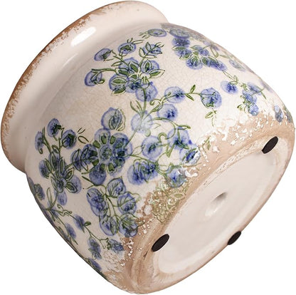 Ceramic Planters Spring Decor, 6.3in Country Cottage Plant Pots with Drainage Hole for Indoor Plants & Succulent, Vintage Crackle Glaze Finish Flower Vase, Home Decor Gifts, Deep Blue Floral