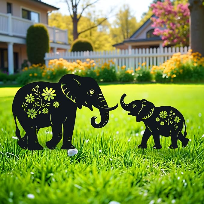 WACLSTDAY Elephant Metal Garden Stakes Decorative, Gifts for Women/Men/Elephant Lovers, Black Silhouette Statues Summer Outdoor Decorations for Garden, Yard, Lawn, Pathway,Patio,Outside