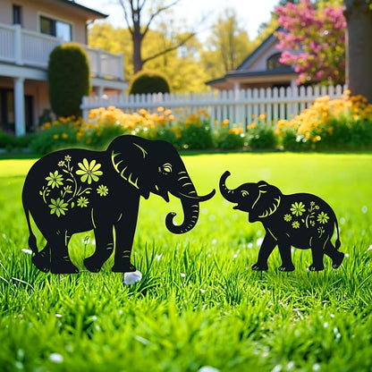 WACLSTDAY Elephant Metal Garden Stakes Decorative, Gifts for Women/Men/Elephant Lovers, Black Silhouette Statues Summer Outdoor Decorations for Garden, Yard, Lawn, Pathway,Patio,Outside