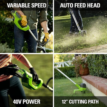 Greenworks 40V Cordless String Trimmer and Leaf Blower Combo Kit, 2.0Ah Battery and Charger Included & Greenworks 0.065" Dual Line Replacement String Trimmer Line Spool, 3 count (Pack of 1)