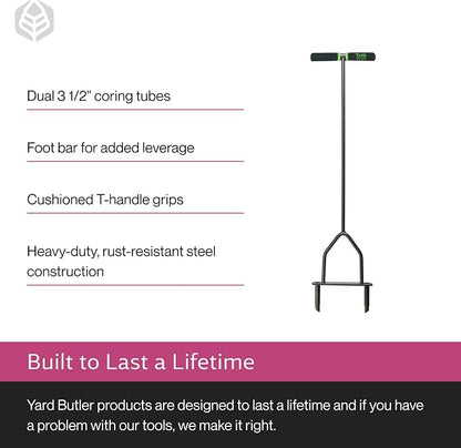 Yard Butler Manual Lawn Coring Aerator, ID-6C - Lawn Care Tool for Aerating - Long-Handled - Power-Coated Steel Construction - Comfortable Cushioned Handles Garden Tool - Easy to Use