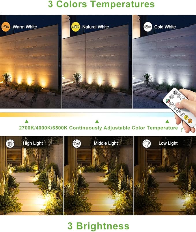 Cly 6 in 1 Solar Spotlights Landscape Outdoor Garden, Solar Powered Lights | IP66 Waterproof Landscape Lighting with Remote 18M Cable for Garden, Lawn, Patio, 2700K/4000K/6500K
