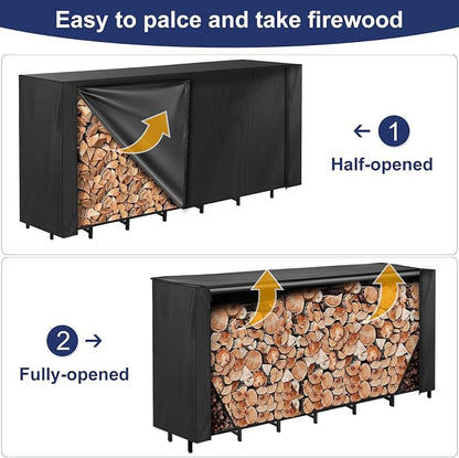 Honest 8ft Firewood Rack Cover, Heavy Duty Waterproof 600d Oxford Outdoor Firewood Storage Cover with Zipper and Openable Front Flap, Cover Only