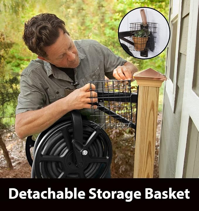 Liberty Garden 712-B Single Arm Navigator Multi-Directional Garden Hose Reel, Holds 125-Feet of, 5/8-Inch, Black