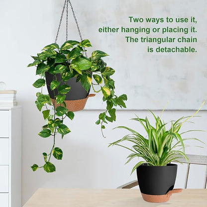 3 Pack Hanging Planter Indoor Outdoor Flower Pots 7/6.5/5 Inch, Self-Watering Hanging Pot with Drainage Holes Hanging Baskets Holder Plant Pots for Garden (Black)