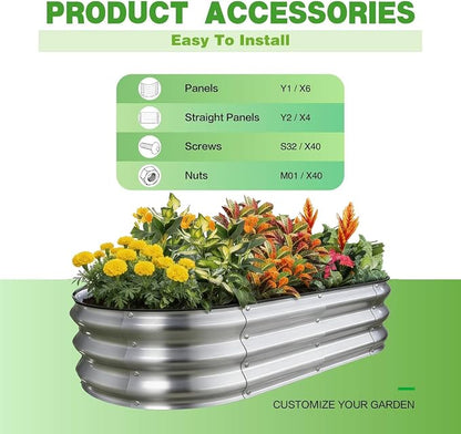 GrowHaus 4x2x1ft Galvanized Raised Garden Bed, Planter Boxes Outdoor Metal Garden Beds for Planting Vegetables Flowers Herbs Silver