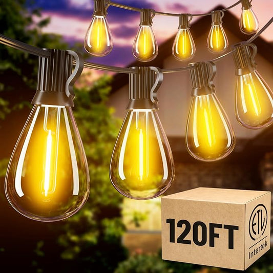 120FT Outdoor String Lights, Waterproof Patio Lights with 30+2 Shatterproof LED Bulbs, Hanging Decor for Backyard Garden Porch Bistro,2700K Warm White