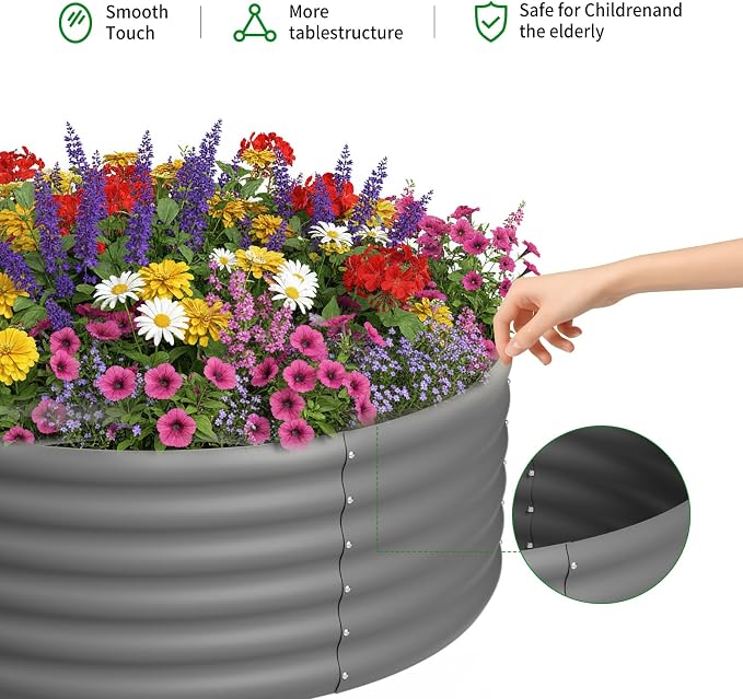 DDK Galvanized Raised Garden Bed, Round Outdoor Planter Bed, 4x4x1.5ft Metal Planter Box for Gardening and Planting,2Pack,DG