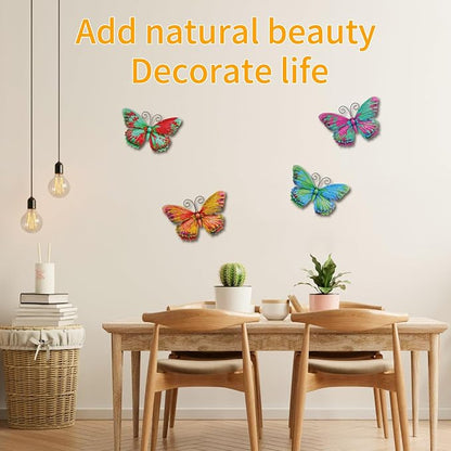 Junware 4 Pcs Metal Butterfly Wall Art Decor - 7.5" Outdoor Fence Wall Sculpture Decor, Hanging Decoration for Garden Yard Living Room Bedroom Patio Balcony, Nice Gift for Mom Friend