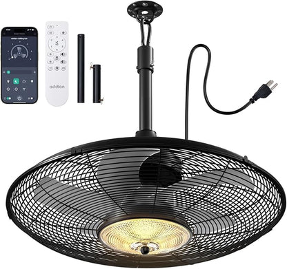 addlon Outdoor Ceiling Fan with Light for Patios, 20" IP65 Waterproof Gazebo Fan Remote&APP Control, 6 Speeds, 3CCT Dimmable, Plug in Ceiling Fan with Hook Hanging Caged Fan for Pergola Porch Canopy
