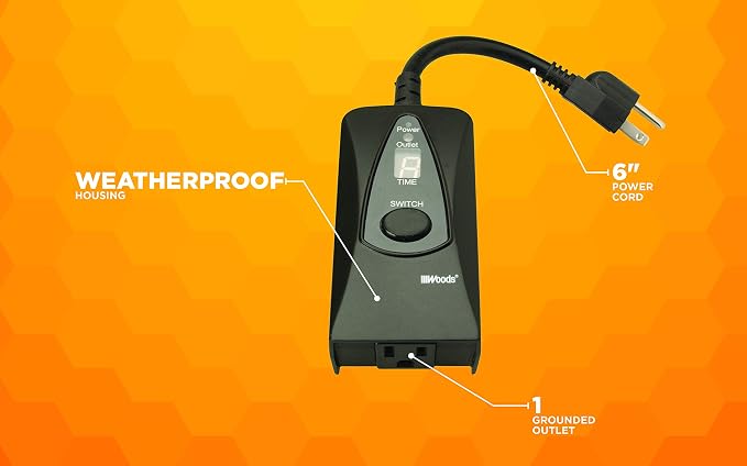Woods 50013WD Outdoor 24-Hour Digital Photocell Timer with Light Sensor, Plug-In , Black