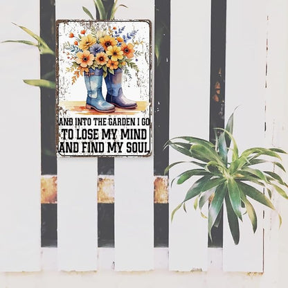 Garden Sign, Into The Garden I Lost Sign, Green House Decor, Floral Wall Art, Home Decor for Gardens Yard Outdoor, Gardener Gift, Vintage Metal Tin Signs 11.8 * 7.9inches