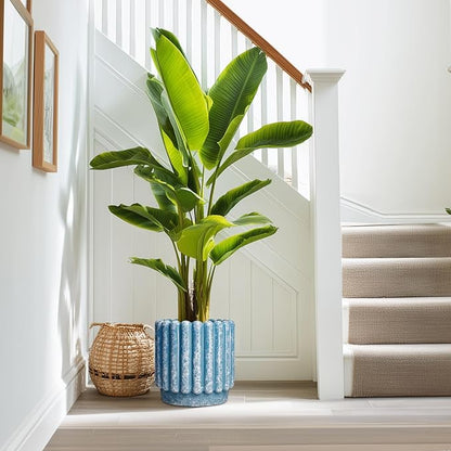 Ceramicfor Ceramic Planter, 9.6 Inch, Blue | Drainage Hole, Fluted Decorative Round, Indoor & Outdoor Plants, Front Door Decor, Housewarming Gifts
