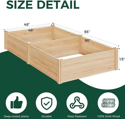 Raised Garden Bed for Outdoor, 8x4 Ft Wood Garden Bed with 15 Inch Depth for Flowers/Vegetables/Herbs in Backyard Patio Outdoor, Open Base Bottom Planter Box