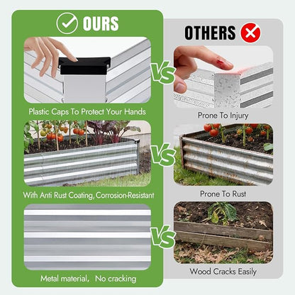 INNO STAGE Galvanized Raised Garden Bed Kits, 8x2x1ft Metal Raised Garden Beds Outdoor, Large Steel Raised Planter Bed with Gloves for Vegetables & Flowers Patio Ground Planter Box(Silver, 2PCS)
