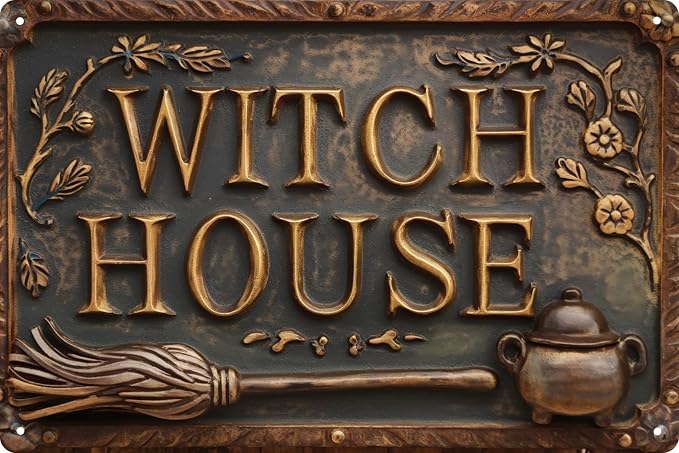 Witch House Vintage Metal Sign Decor Plaque 8x12 in Funny Retro Poster for Garage Porch Cafe Bar Woman Cave Living Room Garden Shop Wall Decor Gift for Halloween