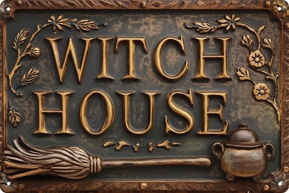 Witch House Vintage Metal Sign Decor Plaque 8x12 in Funny Retro Poster for Garage Porch Cafe Bar Woman Cave Living Room Garden Shop Wall Decor Gift for Halloween