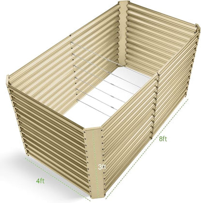 Land Guard 8x4x3ft Rectangular Galvanized Raised Garden Beds, Large-Capacity Metal Planter Box Outdoor, Durable Deep Raised Garden Bed 3ft Tall, Raised Beds for Gardening Vegetables, Cream Yellow