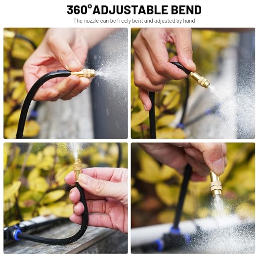 360° Adjustable Drip Irrigation System - 100 FT Automatic Garden Watering System with 32 Nozzles & Water Timer, Raised Bed Sprinkler System, Garden Mister for Yard, Lawn, Plants, 5/16" Tubing