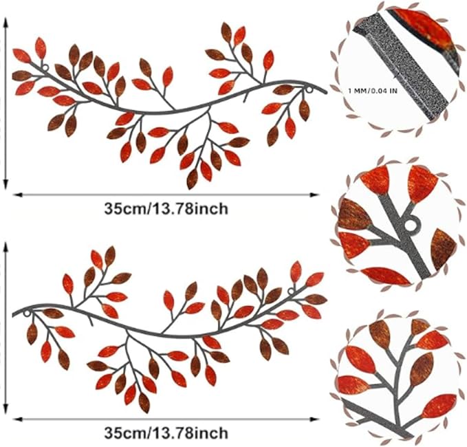 Hotop 2 Pieces Metal Tree Leaf Wall Decor Vine Olive Branch Leaf Wall Art Wrought Iron Scroll Sculptures Above the Bed, Living Room, Outdoor Decoration(Classic Style,Rusty Color)