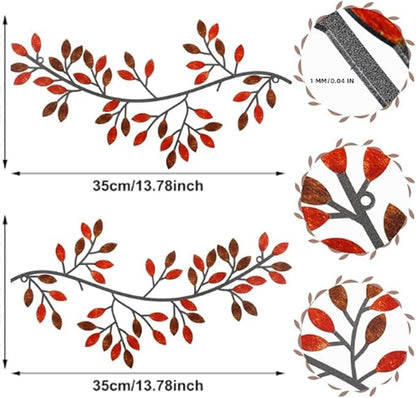Hotop 2 Pieces Metal Tree Leaf Wall Decor Vine Olive Branch Leaf Wall Art Wrought Iron Scroll Sculptures Above the Bed, Living Room, Outdoor Decoration(Classic Style,Rusty Color)