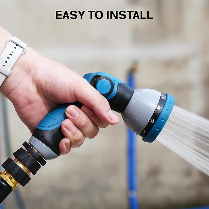 MEASUREMAN 50 FT Garden Hose, Lightweight & Flexible Water Hose Kit with Spray Nozzle & 180° Swivel Connector, 5/8-Inch Heavy Duty Kink-Proof Fabric Hose