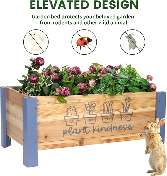 Raised Garden Bed for Kids - 30”L*16”W*13”H Elevated Wooden Planter Box Stand, Backyard, Patio, Balcony w/Bed Liner, 170lb Capacity (Blue)