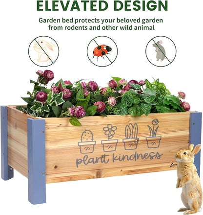 Raised Garden Bed for Kids - 30”L*16”W*13”H Elevated Wooden Planter Box Stand, Backyard, Patio, Balcony w/Bed Liner, 170lb Capacity (Blue)