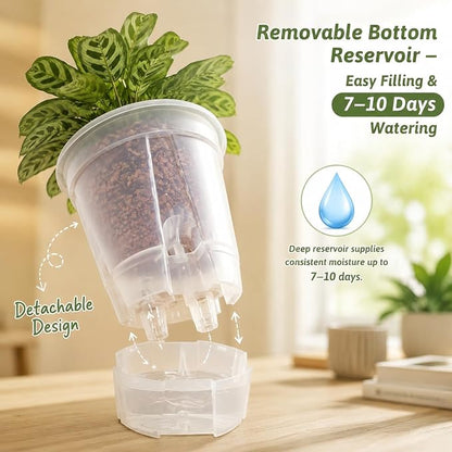 Self Watering Pots Clear – 9 Pcs Indoor & Outdoor Planters with 5", 6", 7" Sizes, Deep Reservoir, High Drainage & Breathable Design, Perfect for Busy, Travel, Beginner Plant Care