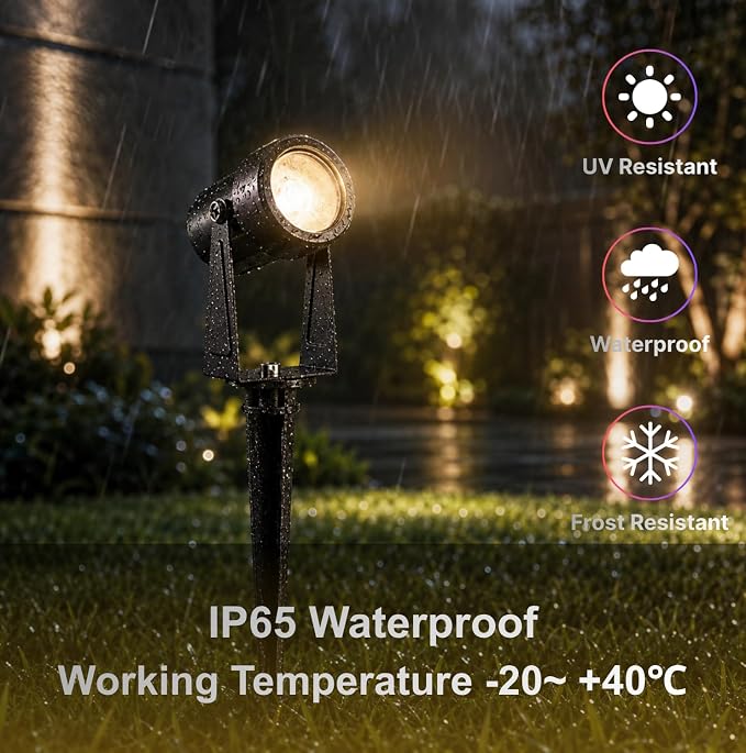 ZYAN Landscape Spotlights, Dimmable, Timer, Auto On Off, Low Voltage, Plug and Play, IP65 Waterproof, 2700K Warm White, for Garden Yard Pathway (6 Pack)
