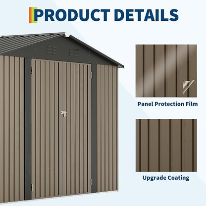 10X12 FT Storage Shed，Lockable Gable Roof Garden Shed with Grid Window, All-Weather Resistant Storage Unit for Bikes, Ladders, Patio Supplies & Garden Essentials