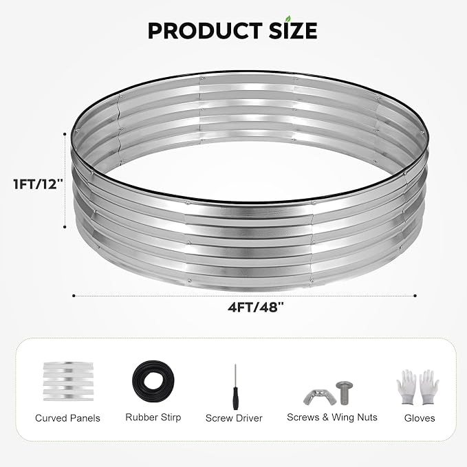 2 Pcs 4x4x1ft Round Galvanized Raised Garden Bed Outdoor, Metal Planter Box for Gardening, Raised Garden Beds for Vegetables Flowers Herbs - Silver