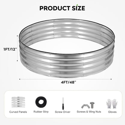 2 Pcs 4x4x1ft Round Galvanized Raised Garden Bed Outdoor, Metal Planter Box for Gardening, Raised Garden Beds for Vegetables Flowers Herbs - Silver