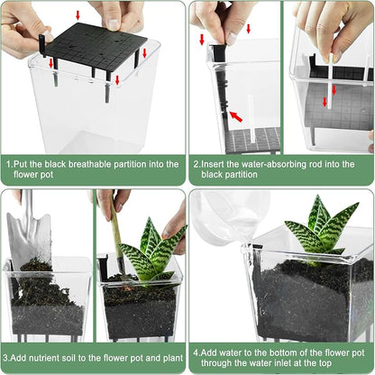 Self Watering Pots Set, 3 Pack 5/4.1/2.7 Inch Self Watering Pot for Indoor Plants, Clear Flowers Pot Planter with Deep Reservoir for Spider Plant, Orchid, African Violet