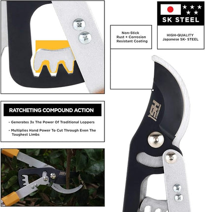 STEELHEAD Heavy-Duty 27-40" Adjustable Gear-Bypass Limb & Branch Lopper, Telescoping Extendable Handles, Ratcheting, Cuts Up to 1-3/4”, Secateurs, Shock-Absorbing, Effort-Saving, USA-Based Support | Telescoping Extendable Handles, Cuts to 1-3/4", Shock...