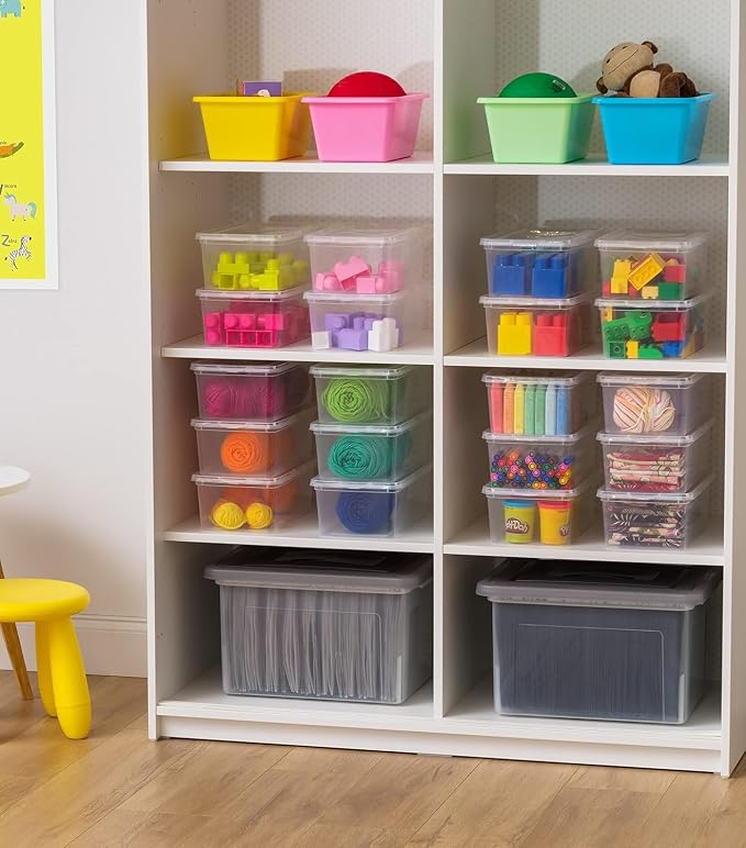 IRIS USA 6 Qt Storage Bins with Lids, 6-Pack Clear Plastic Storage Containers, Stackable Organization Boxes for Shoes, Crafts, Classroom Supplies & Household Storage