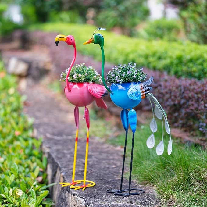 Peacock Decor Planter for Outdoor Plants, Metal Planters with Drainage Peacock Gifts for Women Mother, Garden Planters Decor Peacocks for Outside Patio, Lawn, Yard, Porch