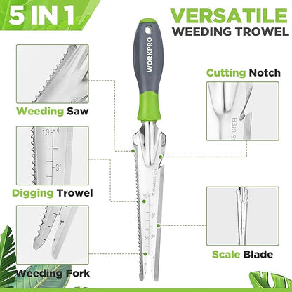 WORKPRO 5-in-1 Hand Weeder Puller, Stainless Steel Garden Trowel | Gardening Weeding Tool for Easy Weeder Removal, Planting, Weeding, Flower & Vegetable Care in Garden Lawn Yard