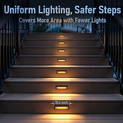 LEONLITE 6-Pack 10.6 Inch 5CCT Low Voltage LED Step Lights, Surface Mount | 12–24V AC/DC, 6W, Ultra-Slim Landscape Stair Lights, IP65, Outdoor Lighting for Decks Hardscapes, Aluminum, Oil Rubbed Bronze