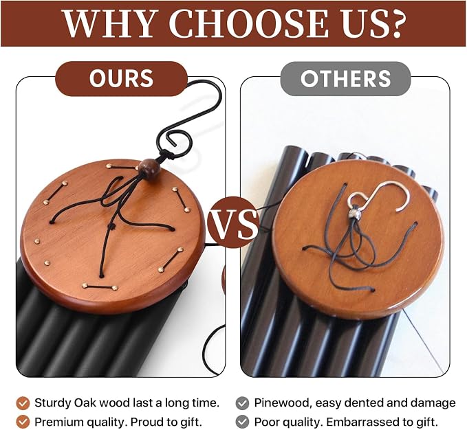 37 Inch Large Aluminum Wind Chimes, Classic Black with Deep Tone and Wood Top, Outdoor Decor for Garden Patio Backyard Porch, Birthday Housewarming Gift