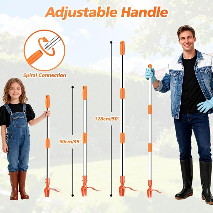 Weed Puller Tool - Stand Up Weed Remover Tool with 4-Claw Steel Head, 50" Adjustable Stainless Steel Handle Weeder Tool, Easily Remove Weeds Without Kneeling