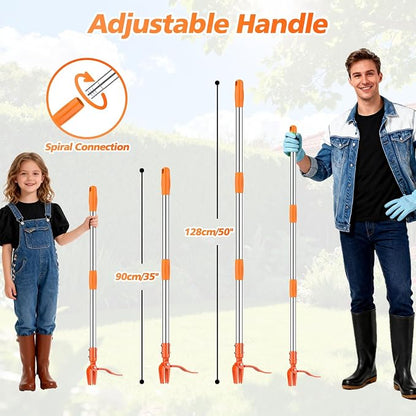 Weed Puller Tool - Stand Up Weed Remover Tool with 4-Claw Steel Head, 50" Adjustable Stainless Steel Handle Weeder Tool, Easily Remove Weeds Without Kneeling