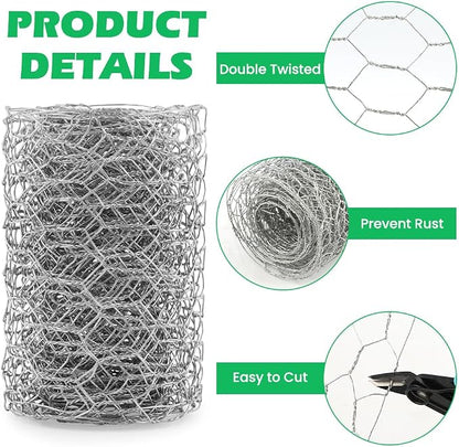 Floral Chicken Wire for Craft, 4 x 118 Inch Galvanized Iron Garden Fence Barrier Chicken Wire Netting, Galvanized Hardware Netting for Protect Plant, Preventing Snakes, Foxes