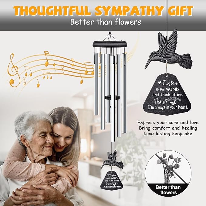Sympathy Wind Chimes for Outside Deep Tone, Memorial for Loss of Loved One Prime, Bereavement Condolence Remembrance Funeral Gifts for Grieving Friends Loss of Mother Father