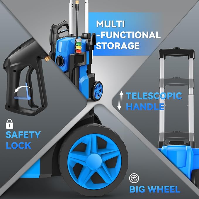 Electric Pressure Washer, 5000 PSI 4.0 GPM Heavy Duty Power Washer, with 4 Nozzles,Foam Cannon,33FT Hose Reel and 500ml Soap Bottle for Home/Cars(Blue)