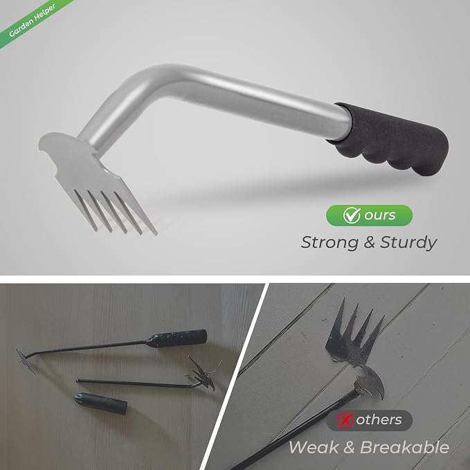 Walensee Weed Puller Tool - Durable Weeding Tool for Dandelions & Crabgrass | Manganese Steel 5-Tine Head, Ergonomic Rubber Grip, Efficient Uprooting, Ideal for Vegetable Gardens & Backyards