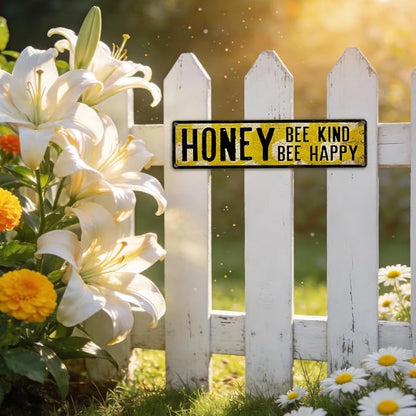 Honey Metal Tin Sign, Vintage Bee Decor, Rustic Farmhouse Wall Art, for Garden Yard Fence Porch Door, Indoor Outdoor Garden Decoration, Ideal for Bee Lovers, 15.7 x 3.9 Inches
